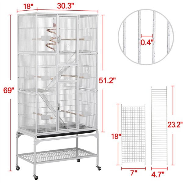 69 Inch Extra Large Cage for Small Animals Bird Cage Parrot w/ Detachable Stand