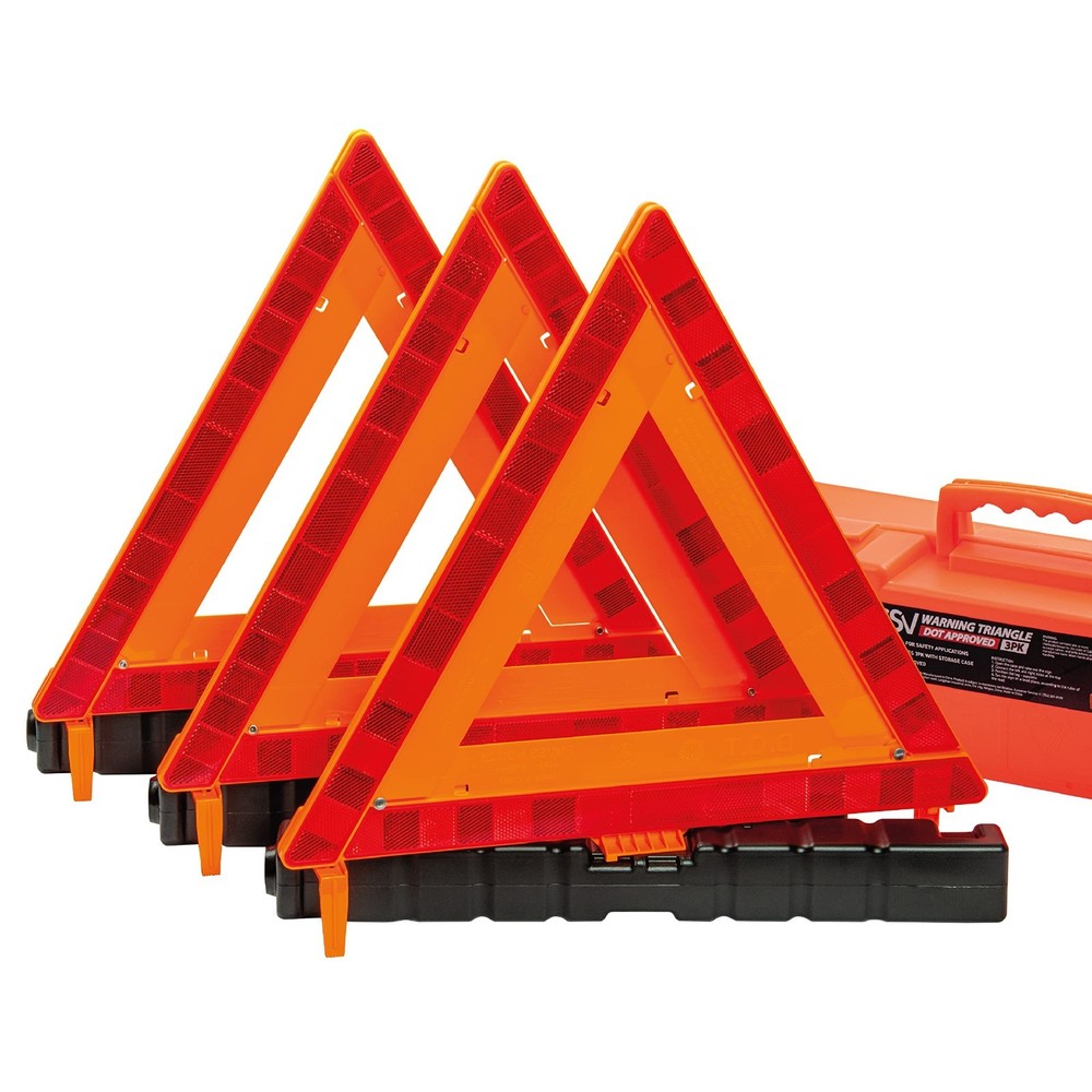 Safety Warning Triangles 3 Pack - DOT Approved Reflective Roadside Emergency Kit