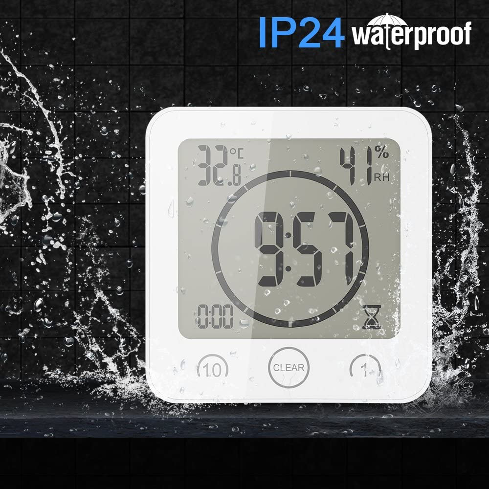 Shower Wall Clock, Digital Kitchen Timer with Alarm, Waterproof Touch Screen Tim