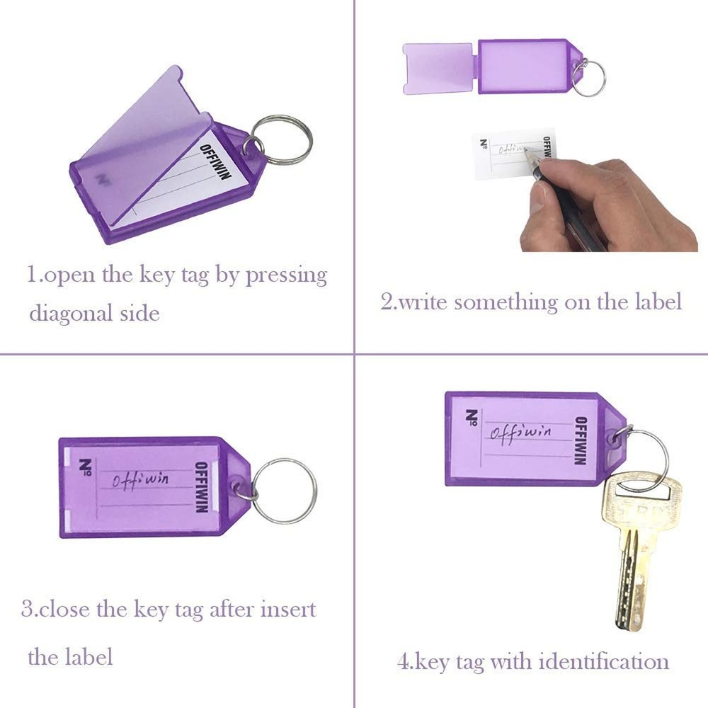 24 PCS PP Plastic Key Tags Identifier ID Labels with Split Ring Label Window ...