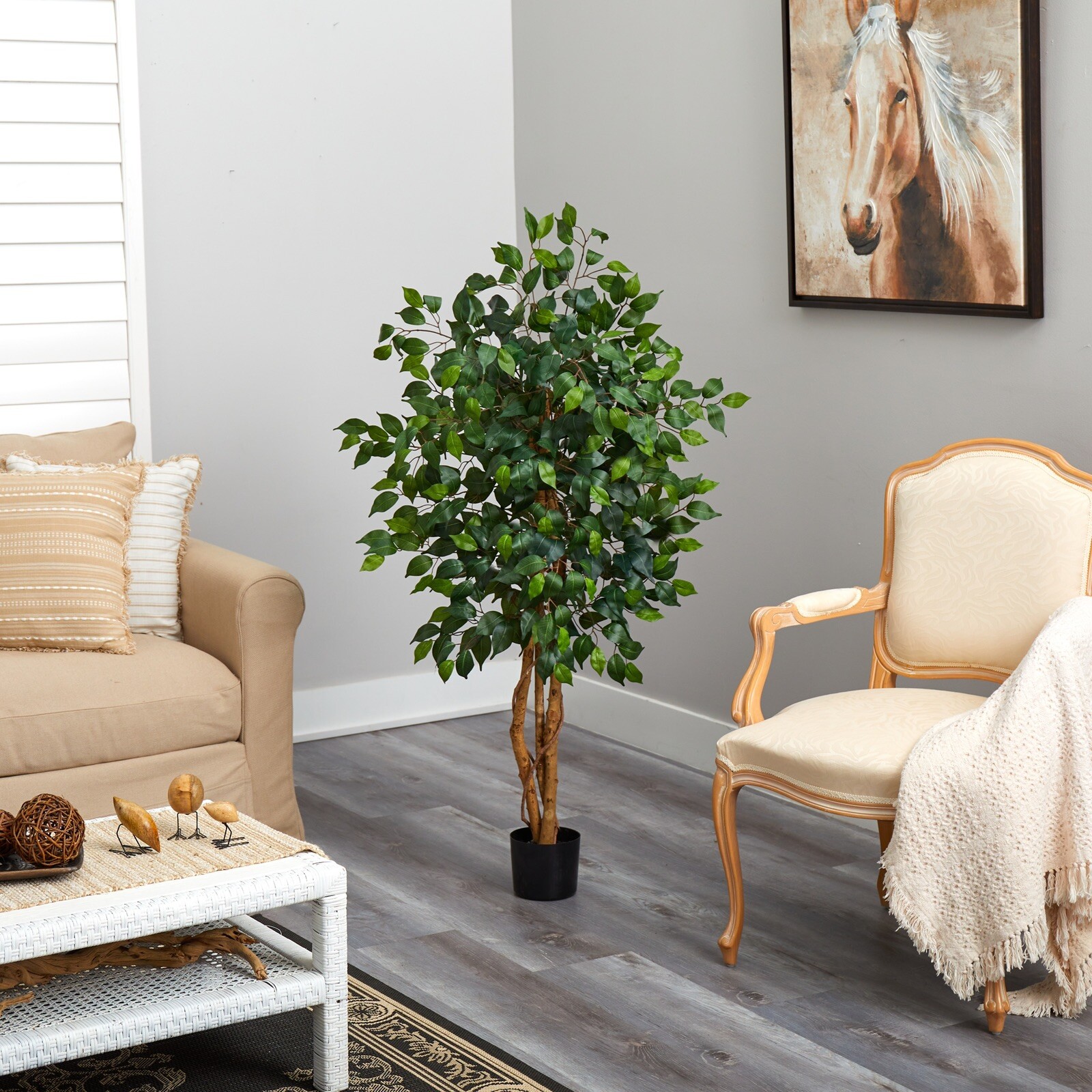 4’ Ficus Artificial Tree with Natural Trunks Home Decor. Retail $89