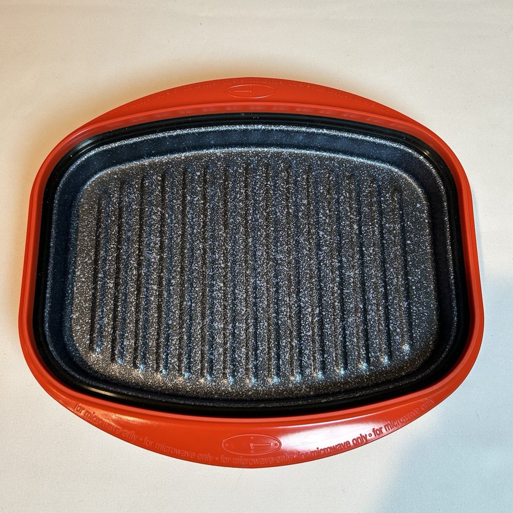 Range Mate Microhearth Orange Microwave Grill Pan & Lid Rectangular W/ Booklet