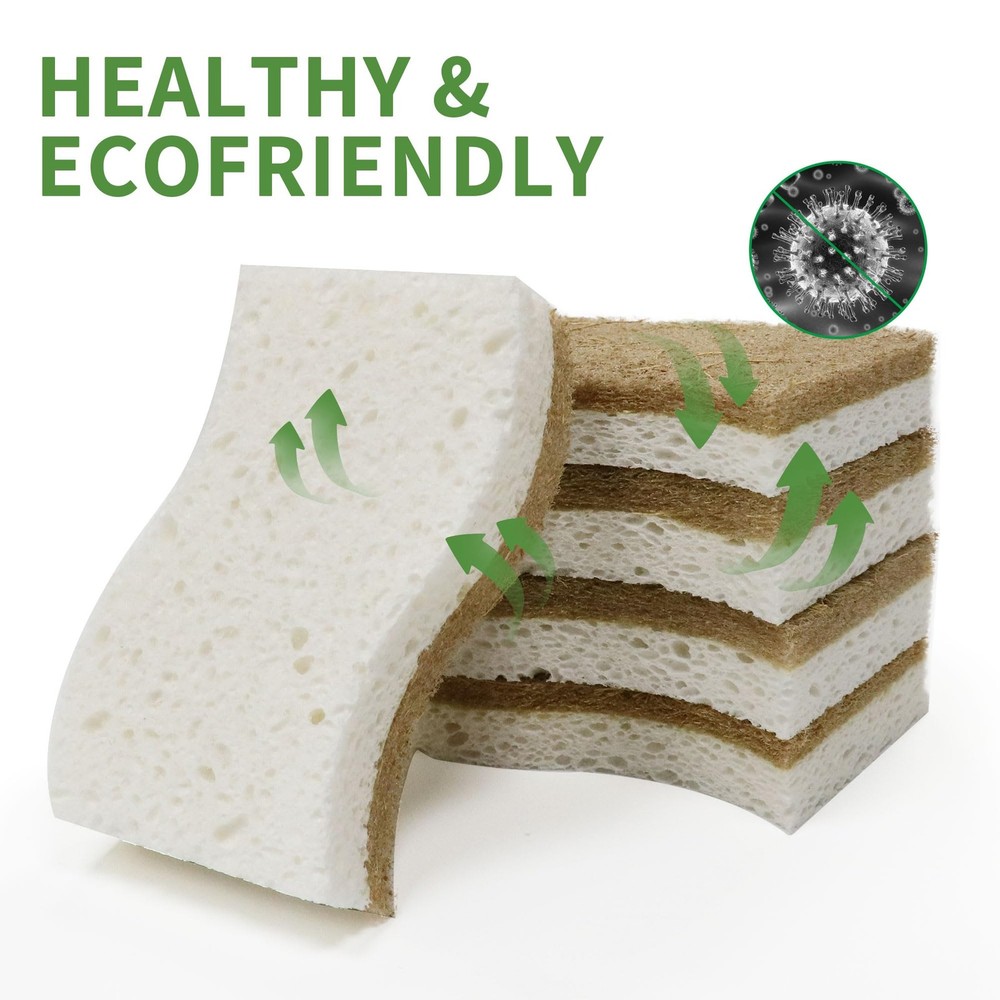 KICKLEEN 9 Pack Biodegradable Natural Kitchen Sponge - White Cellulose