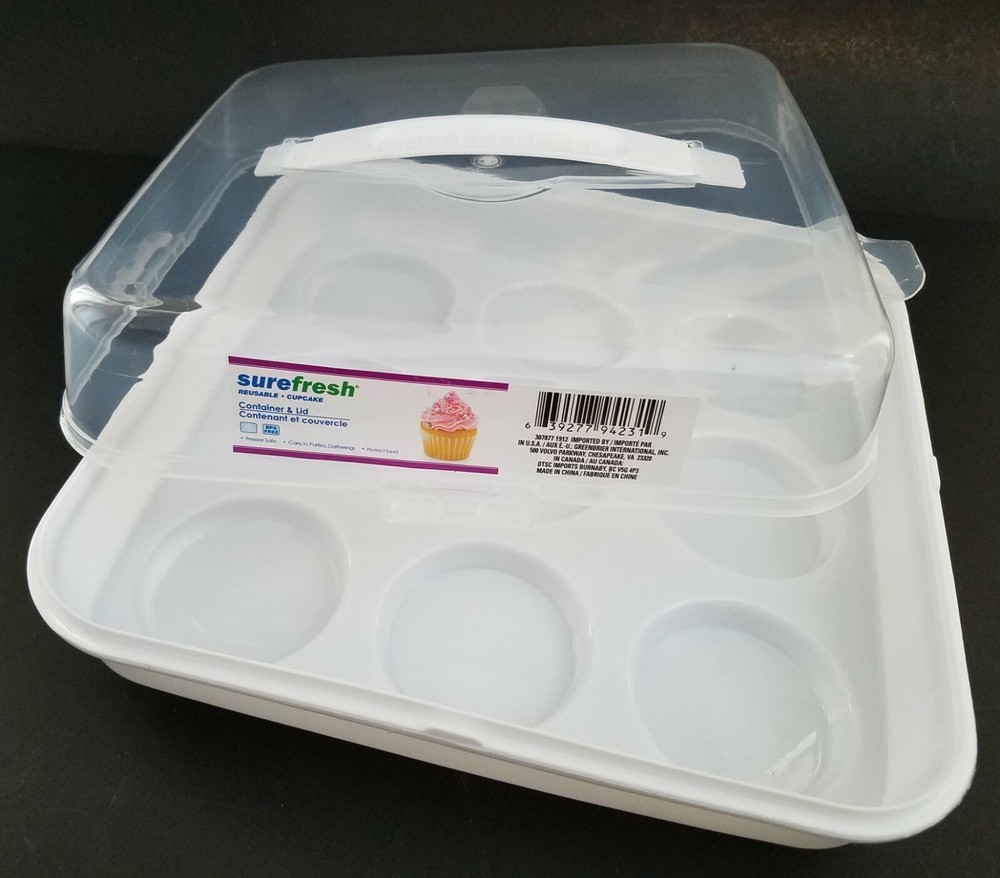 Cupcake Caddy White Container Clear Dome with Lock Clips & Handle, 1/Pk