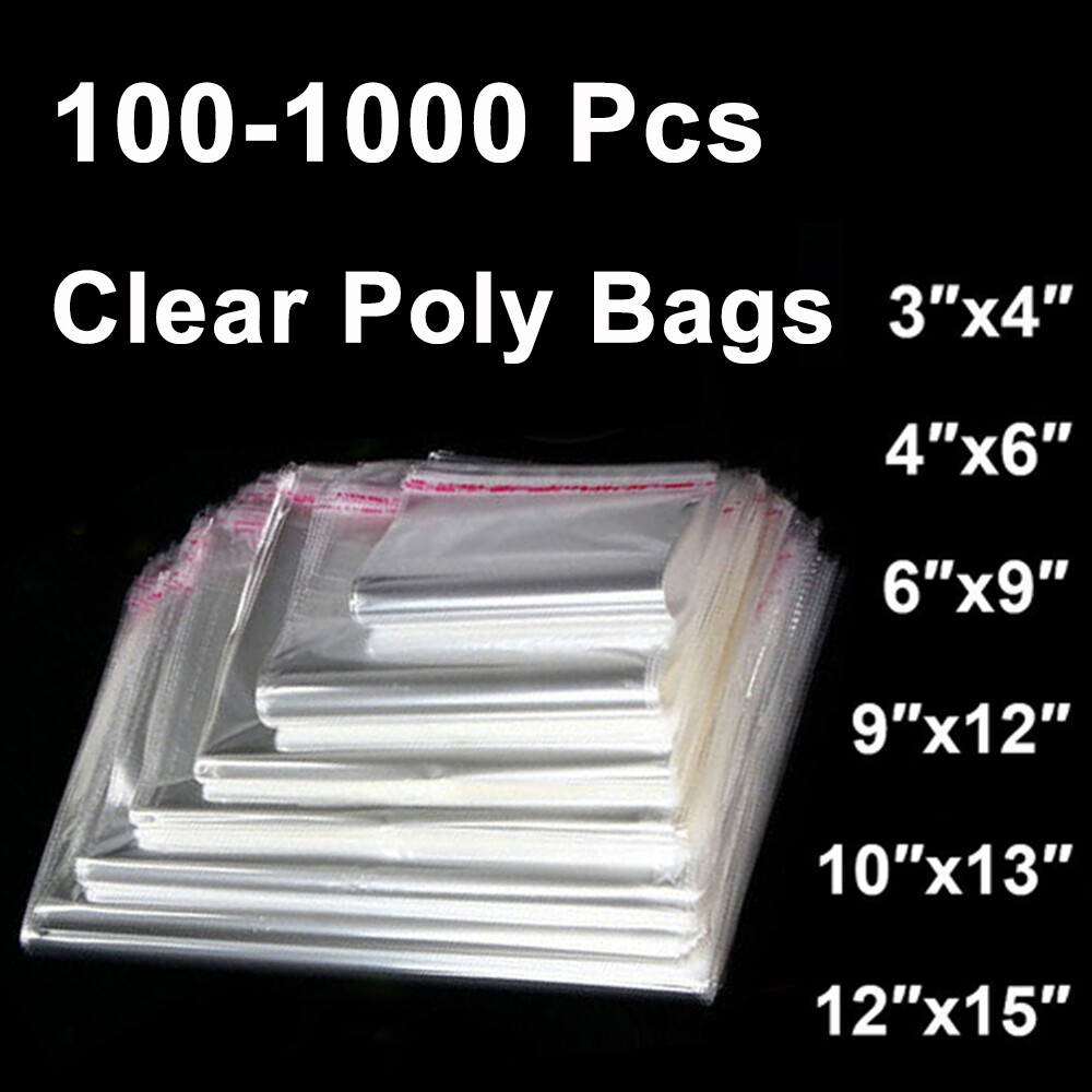 100-1000Pcs Clear Self Adhesive Poly Bags OPP Cellophane Plastic Bags 7 Sizes