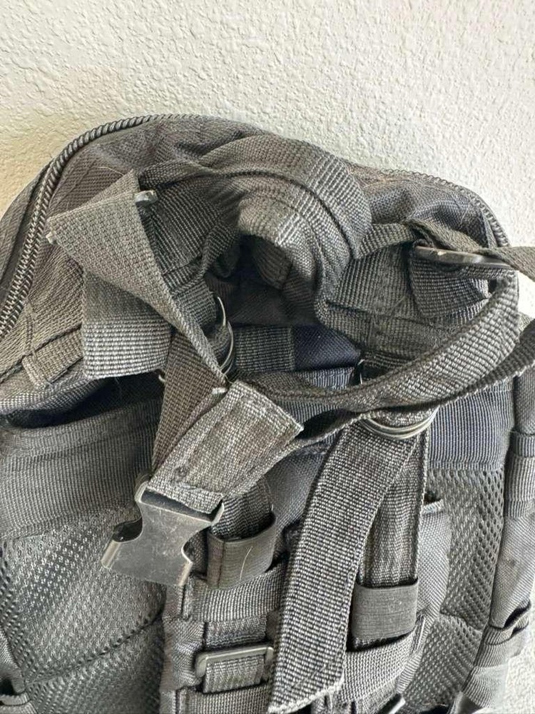 Black Nylon Tactical Backpack Adjustable Straps Multiple Compartments Zip Buckle