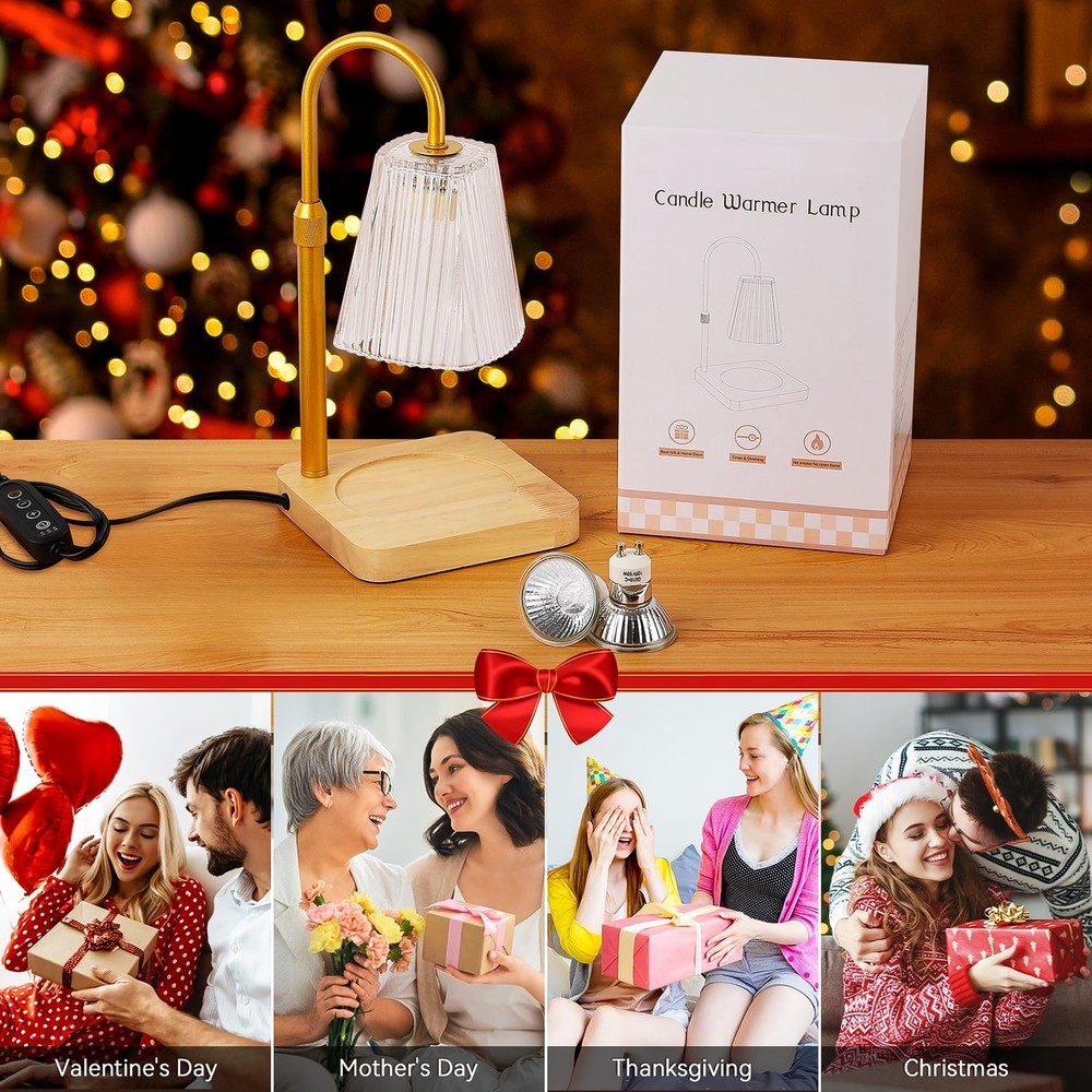Candle Warmer Lamp Timer Adjustable - Height Wax Melt Light Warming Dimmable ...