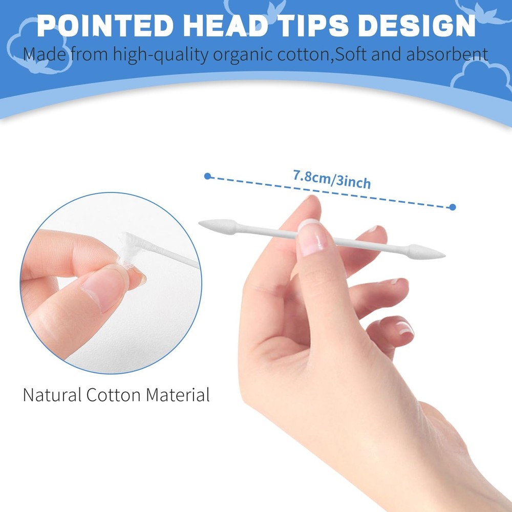 Pointed Tip Cotton Swabs, 800 Count Double Precision Pointed, White