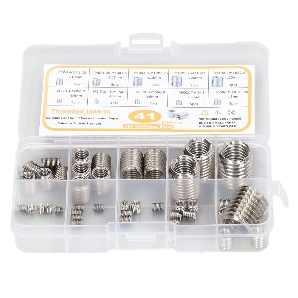 Thread Reducer Nut Assortment 41 Pcs Repair Insert Normal, Silver