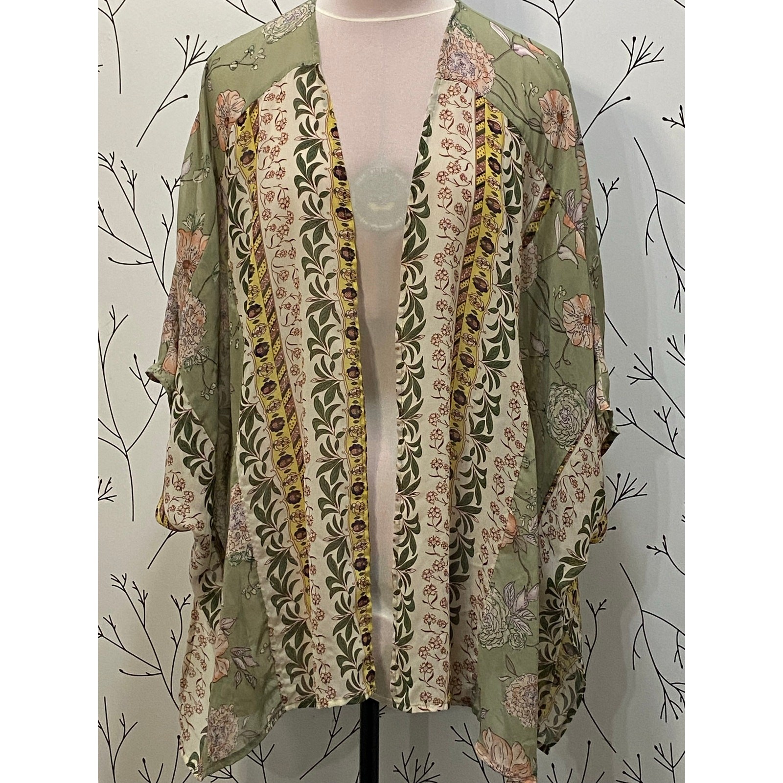 UMGEE Mixed Print Floral Kimono Flowy Chiffon Short Sleeve MEDIUM LARGE Boho