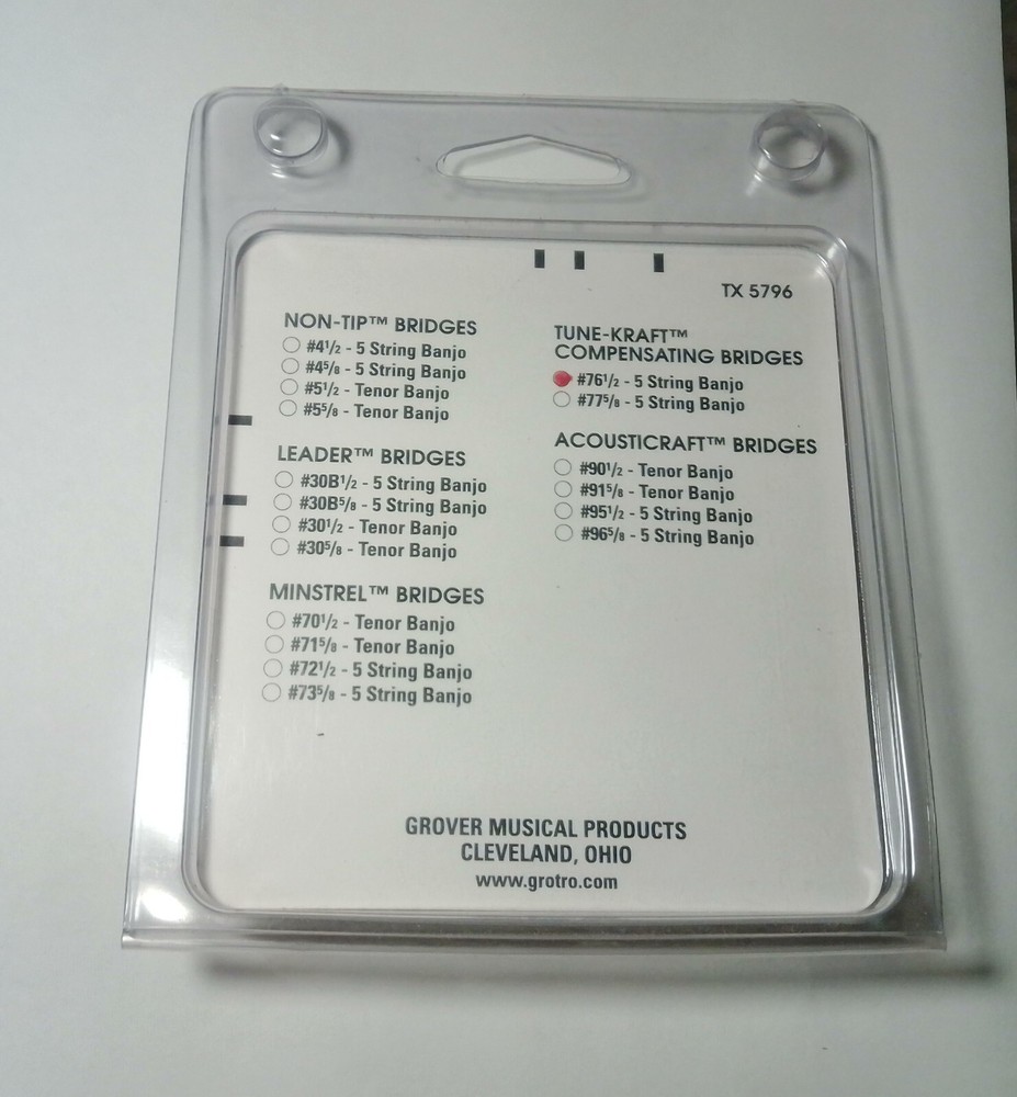 Grover 5 String Banjo Bridge 1/2" Compensating Ebony Top