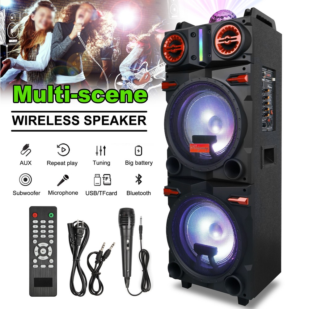 Dual 10" Portable Disco LED Bluetooth Speaker, Remote, & Powerful Sound System