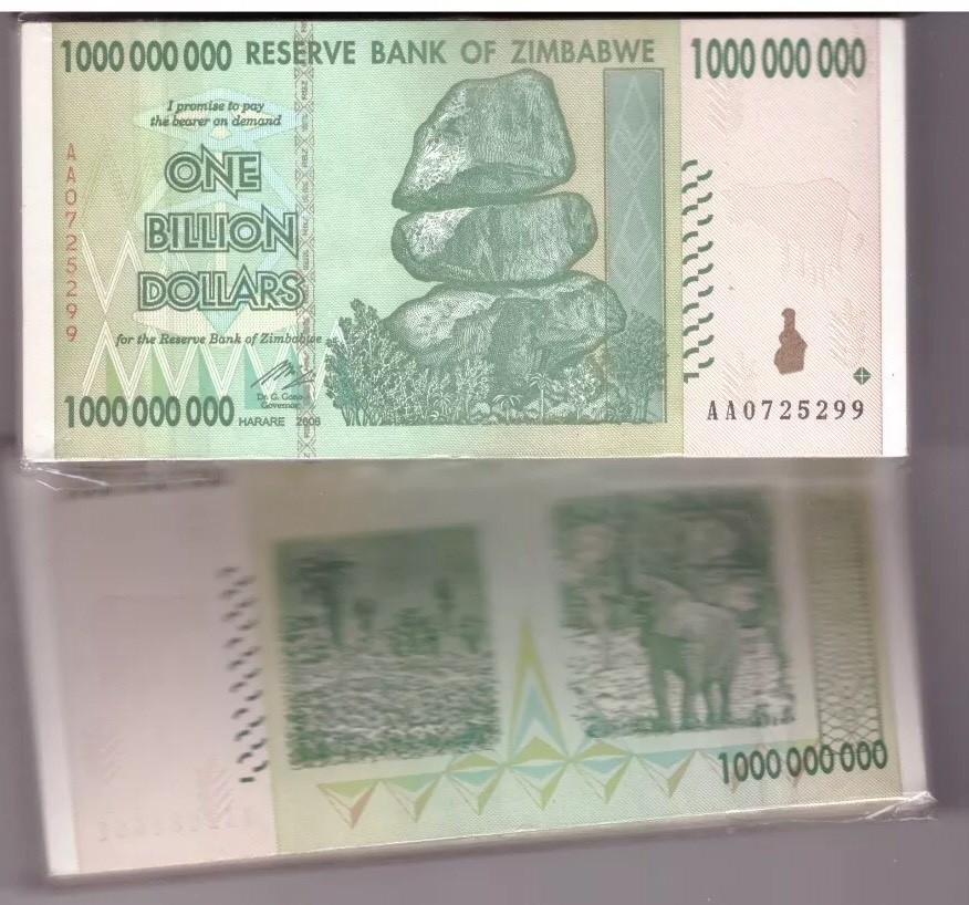 ZIMBABWE BUNDLE 100 X 1 BILLION USED BANKNOTE BUNDLE TRILLIONS PACK VF