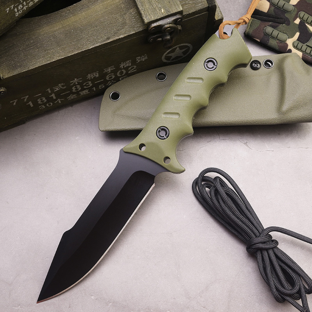 Outdoor Duty Fixed Blade Knife with G10 Handle and Kydex Sheath Camping Military