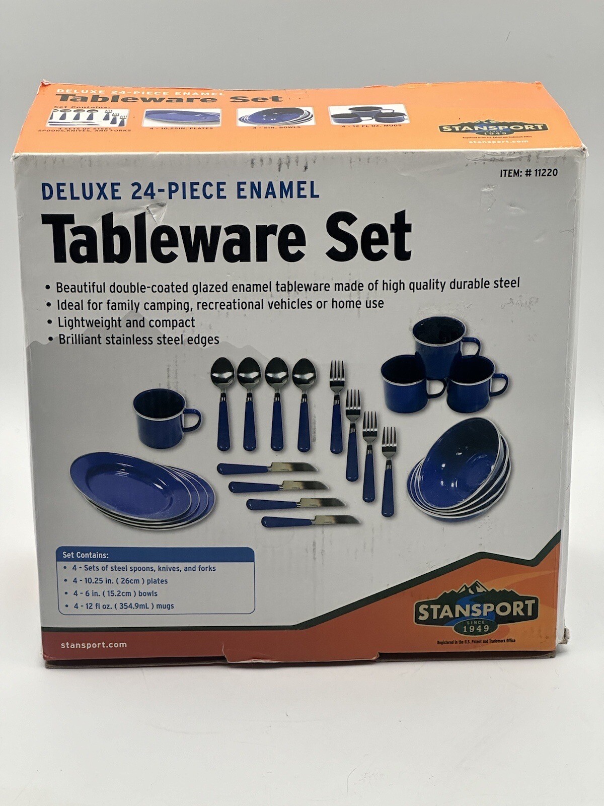 Tableware Set Enamel On Steel Service For 4 NOS Unopened Box