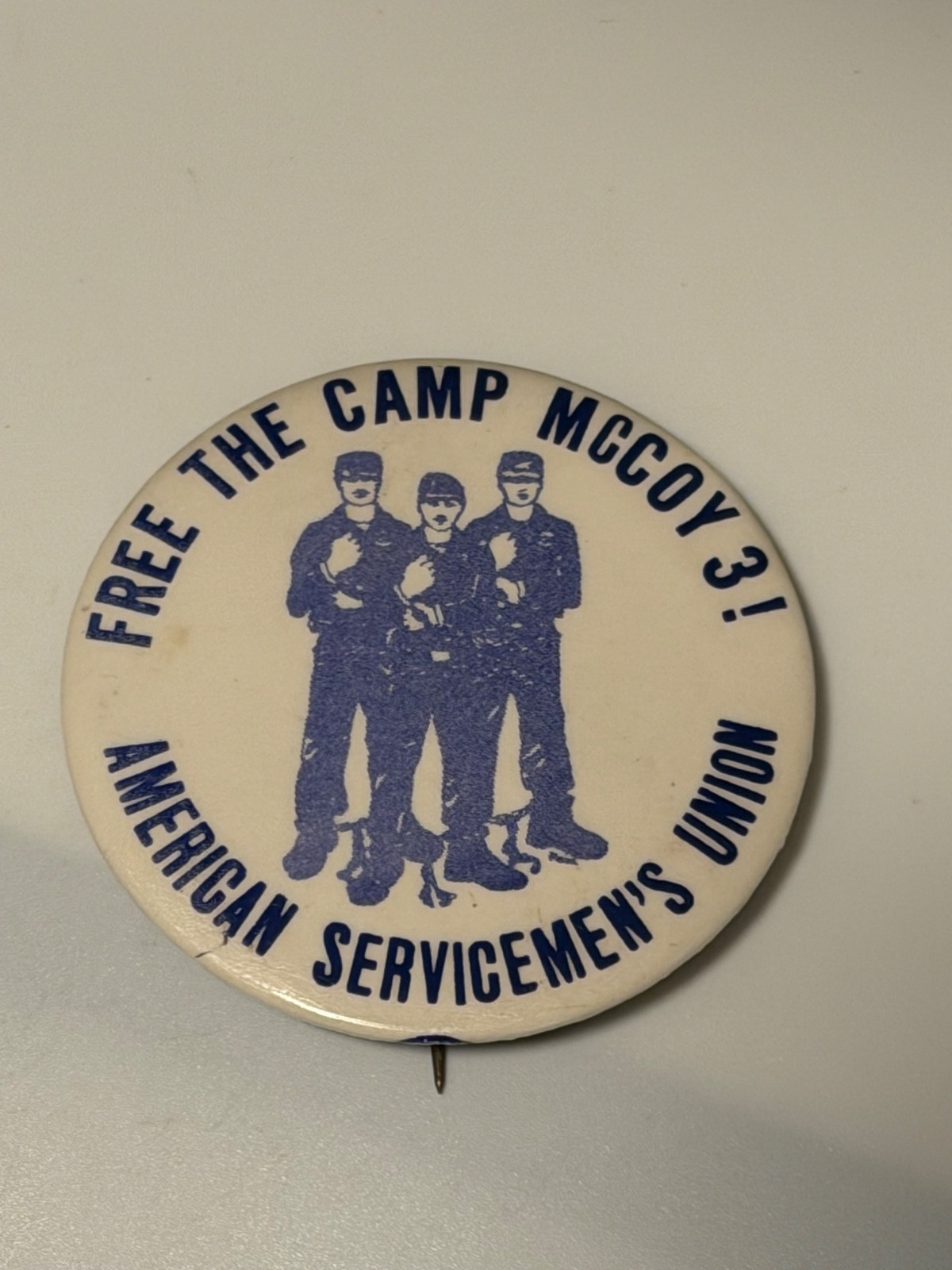 1971 Free The Camp McCoy 3 American Servicemen’s Union political cause pin