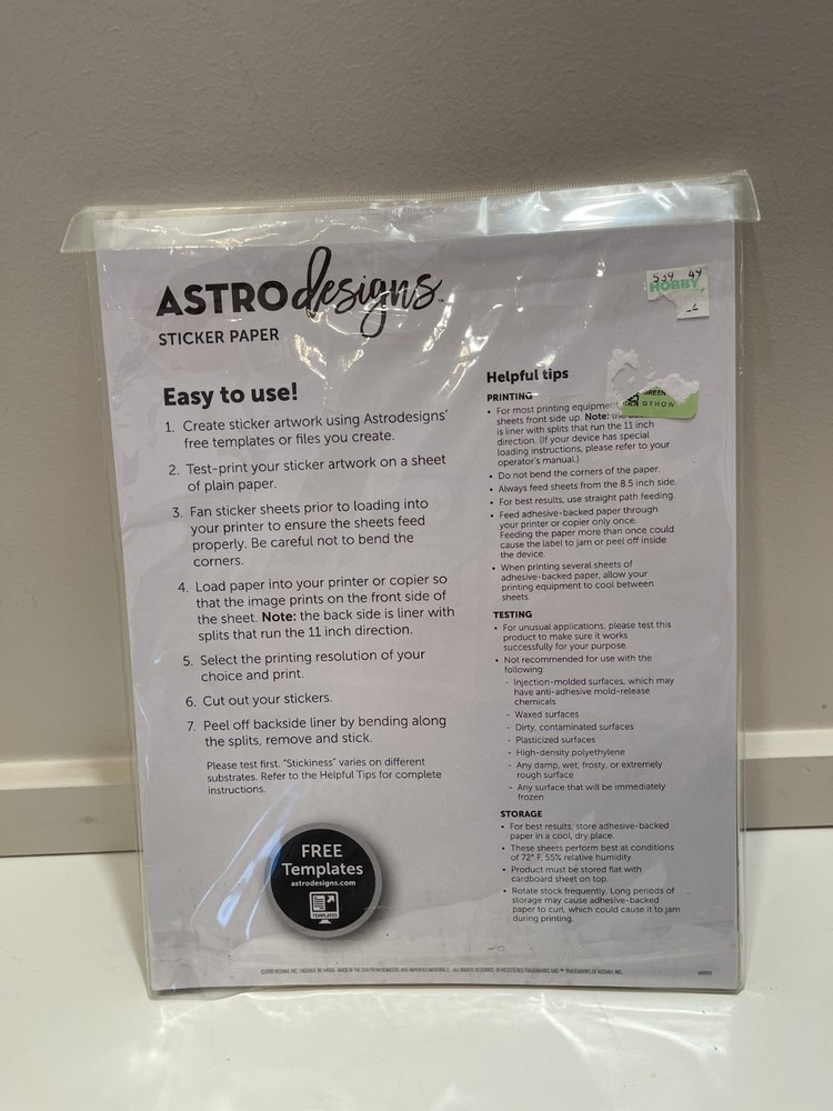 Astro Designs Sticker Paper Sealed