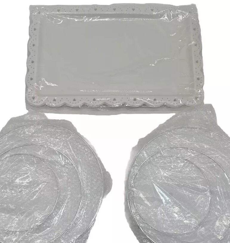 cake plate Three Rectangle And Six Round Plates Plastic {AA}