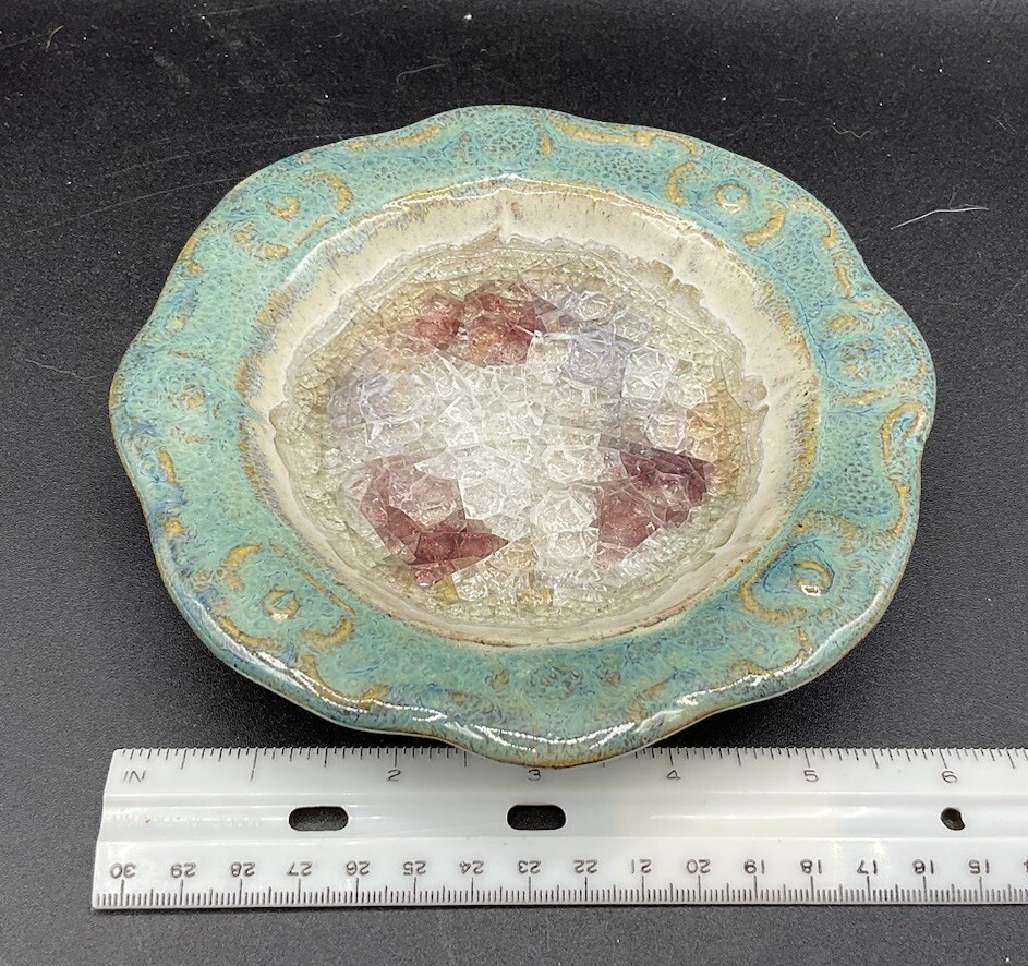 CERAMIC ART POTTERY CRUSHED GLASS TRINKET DISH