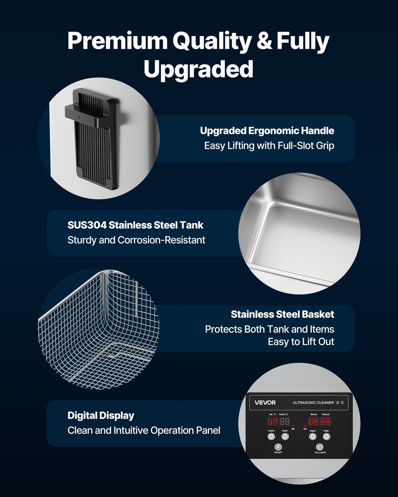 VEVOR 30L Ultrasonic Cleaner Machine with Cleaning Basket & Digital Display 480W