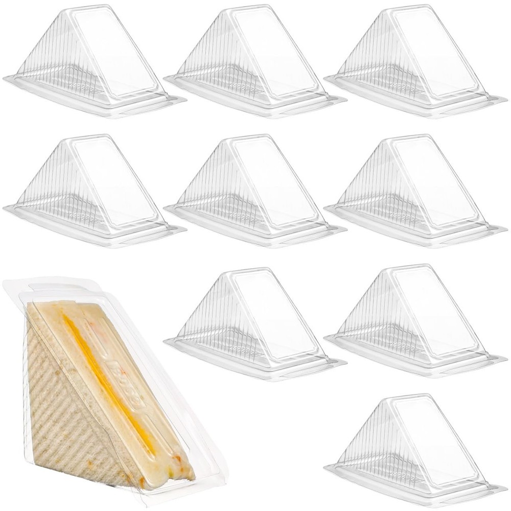 Sandwich Packaging Box Clear Plastic Triangle Disposable Sandwich Container w...