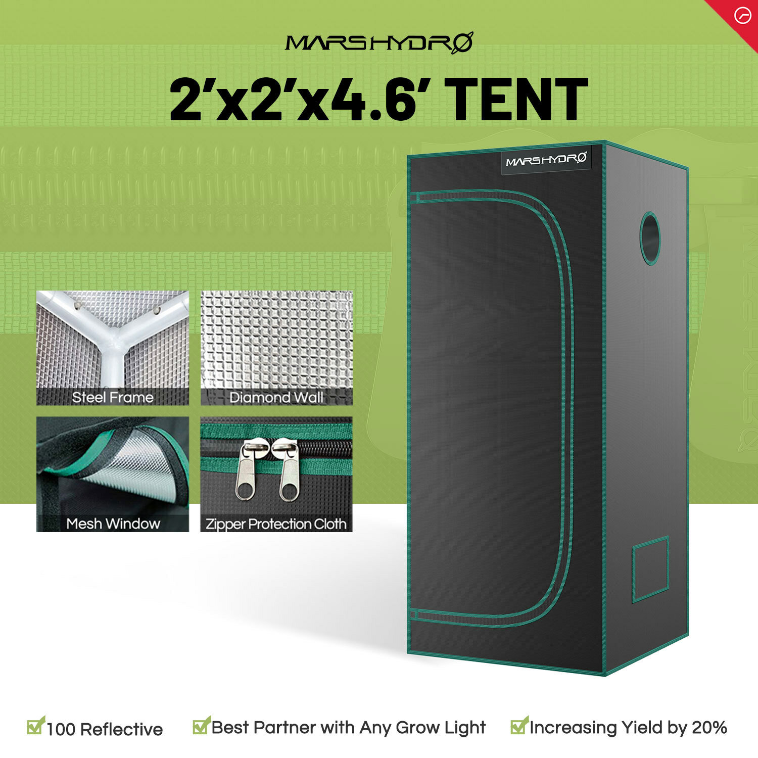 Mars Hydro LED Grow Light Tent 1680D Indoor Plant Growing Tent With Floor Tray