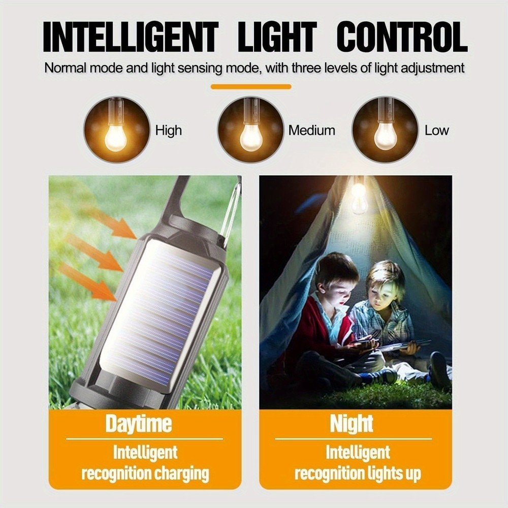 3Pack Solar Tent Lights Waterproof Camping Lantern with Clip Hook Flashlight