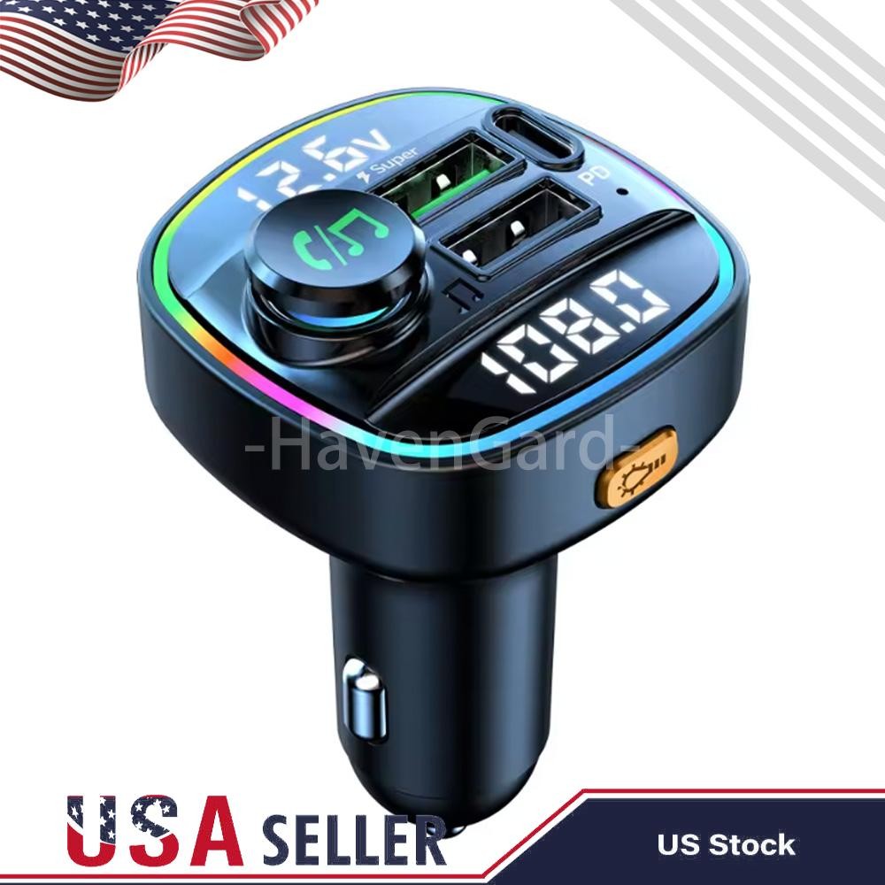 Bluetooth 5.0 Car Wireless FM Transmitter Adapter USB PD Charger AUX Hands LOT