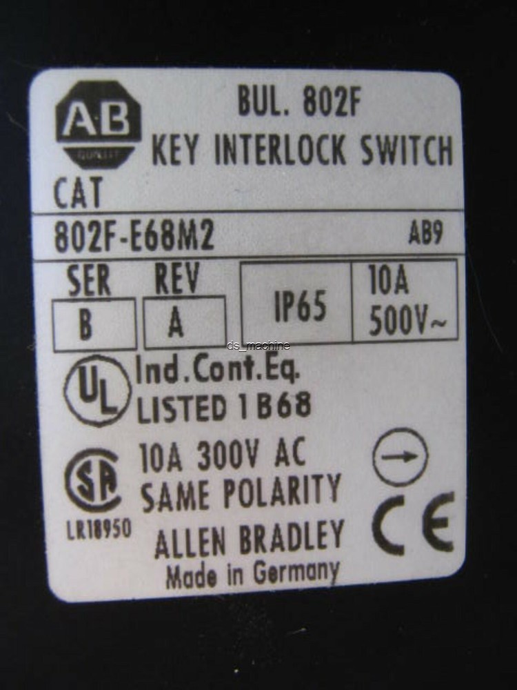 New in Box Allen Bradley 802F-E68M2 Safety Interlock Switch Key