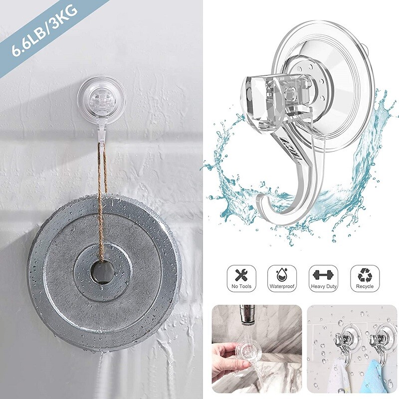 CCJH 2PC Clear Reusable Vacuum Suction Cup Hooks for Window Kitchen Bathroom