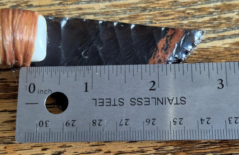 Small Bone Handle Mahogany Obsidian Flint Knapped Stone Knife