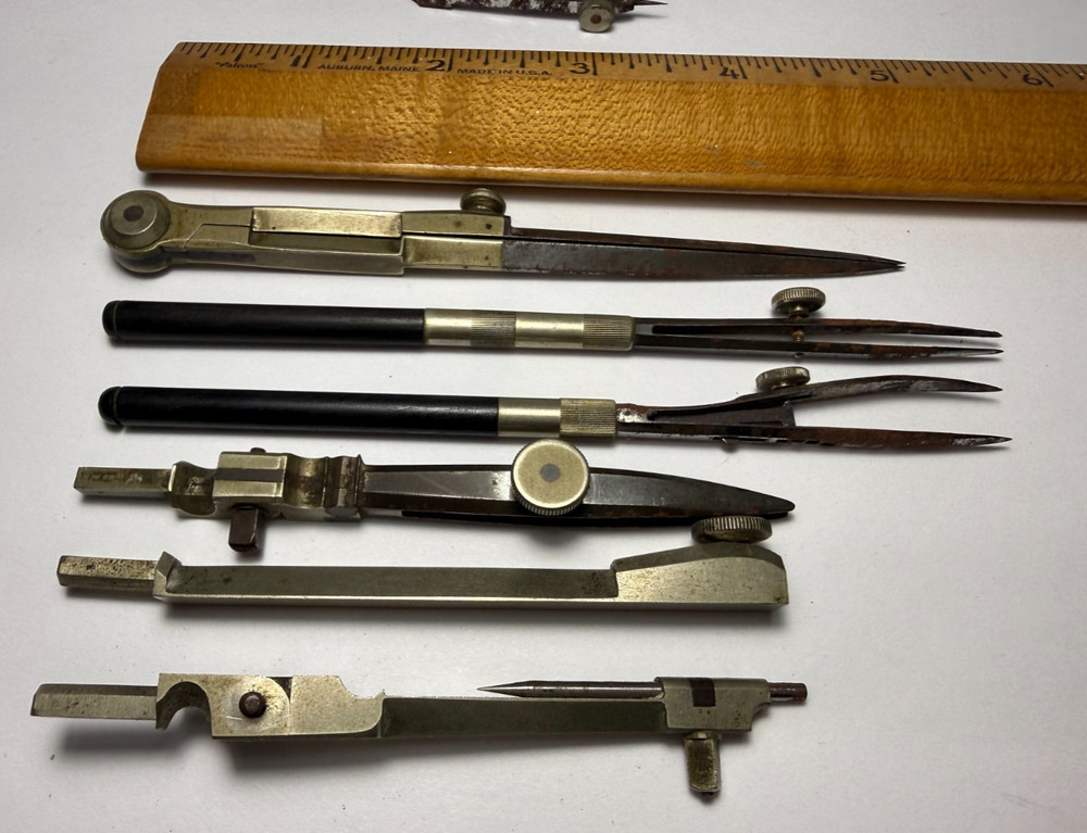 Vintage Assorted Small Drafting Tools Nickel Silver Compass Dividers