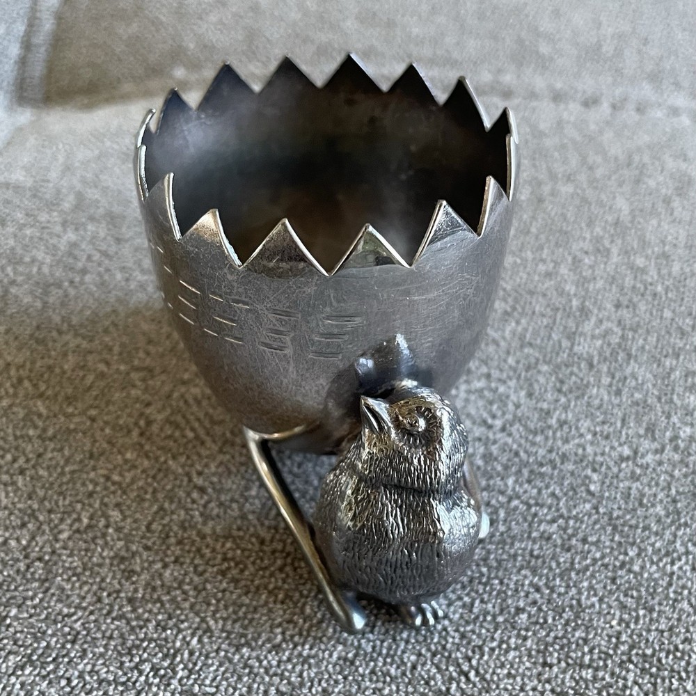 Chick Egg Wishbone Silverplated Toothpick Match Holder Hatched Victorian Easter