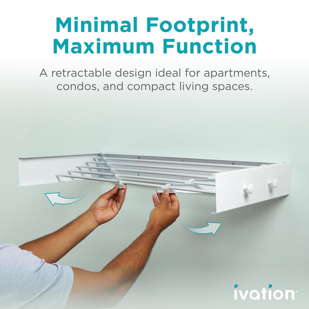 Ivation Retractable Wall Mounted Clothes Drying Rack - 32" Foldable Drying Rack