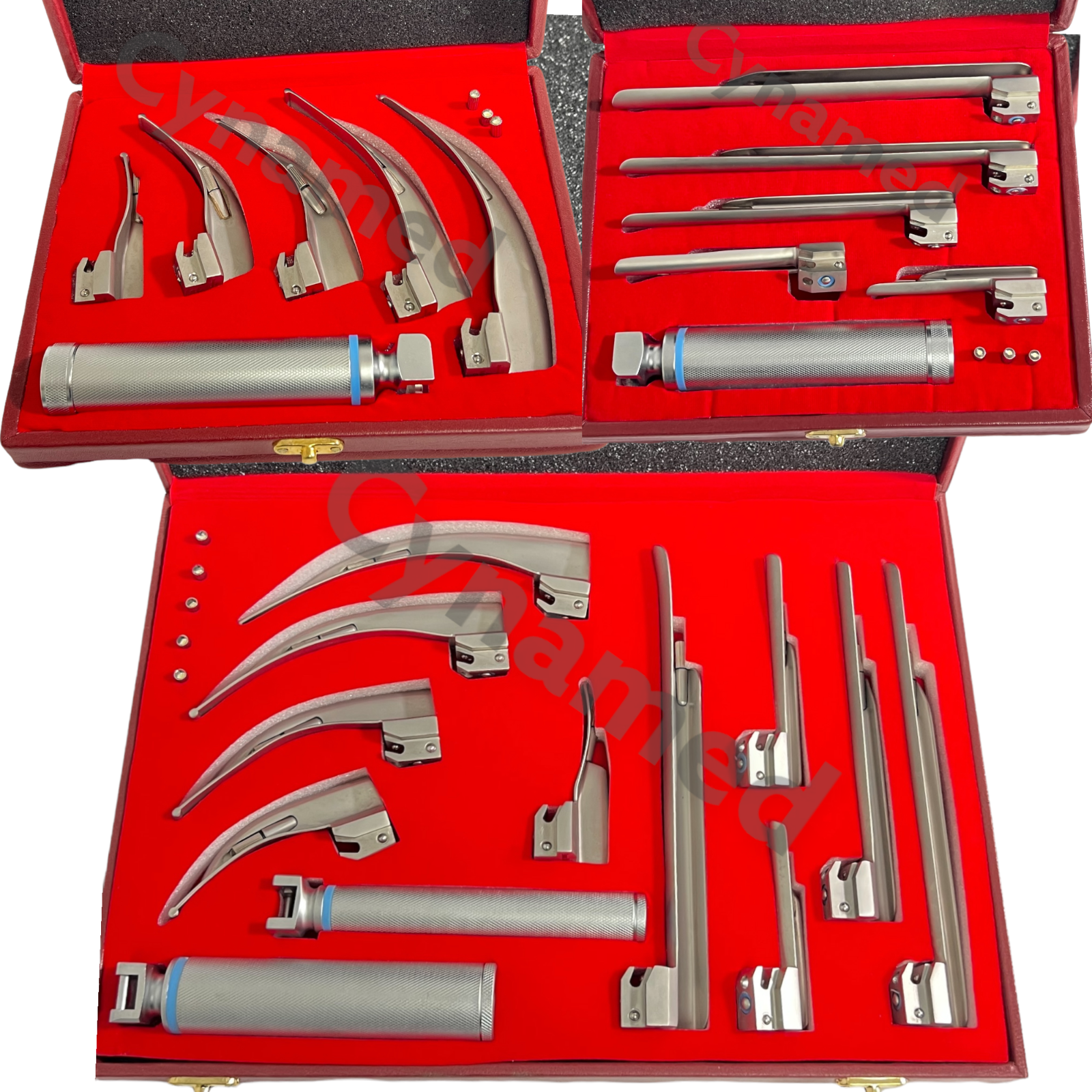 PREMIUM FIBER OPTIC LARYNGOSCOPE MAC + MILLER SET -EMT Anesthesia Intubation Kit