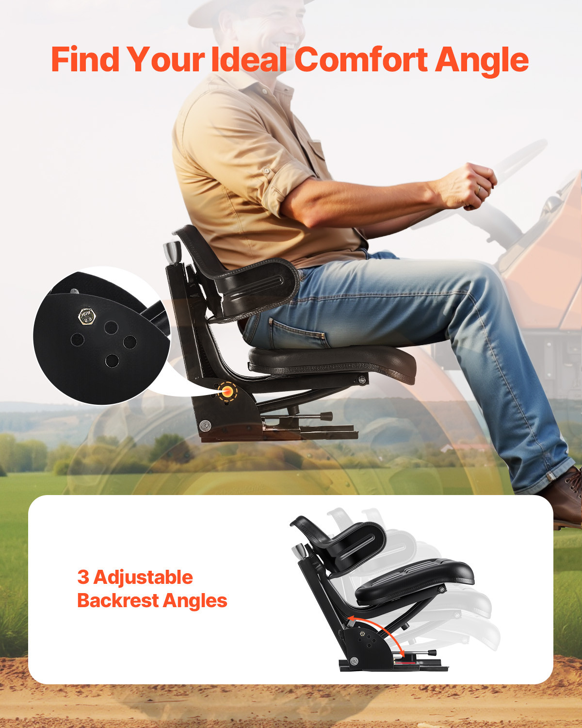 Tractor Suspension Seat Adjustable Forklift Seat Waterproof Seat Mower Digger