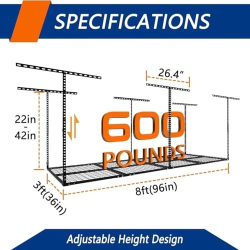 3x8 ft Garage Ceiling Storage Racks, Overhead Garage Storage Rack