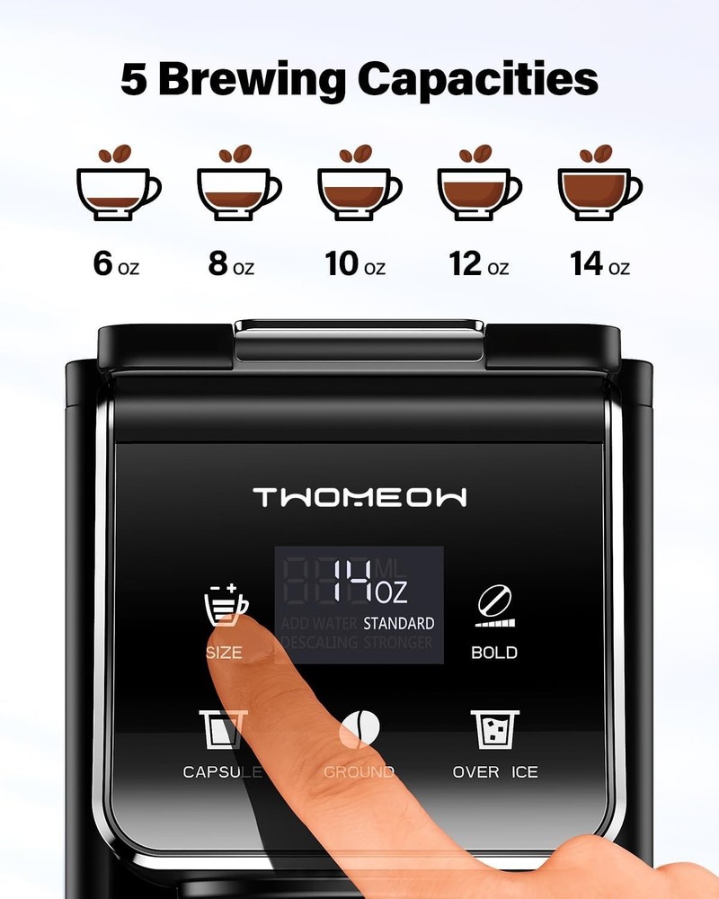 Coffee Maker for K-Cup & Grounds with 5 Brew Sizes - Fast & Efficient