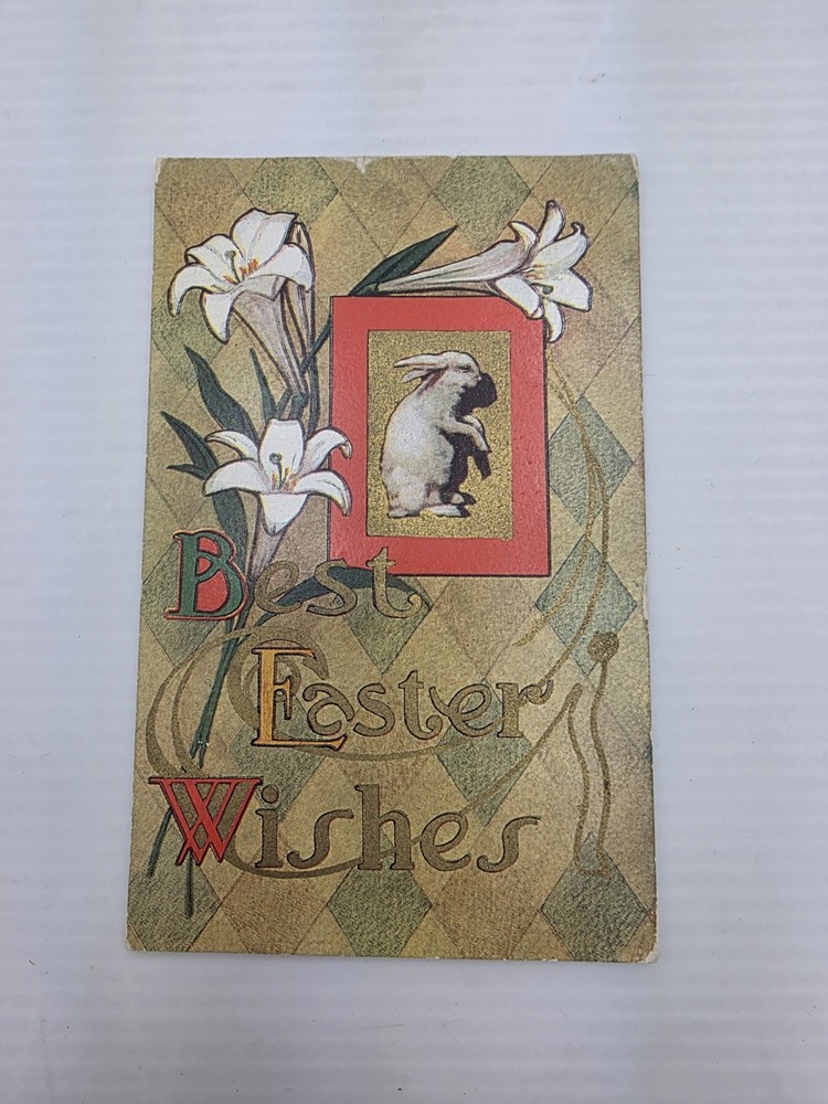 Rare 1910 Benjamin Franklin 1 Cent Stamp Flat Left Edge on Easter Postcard