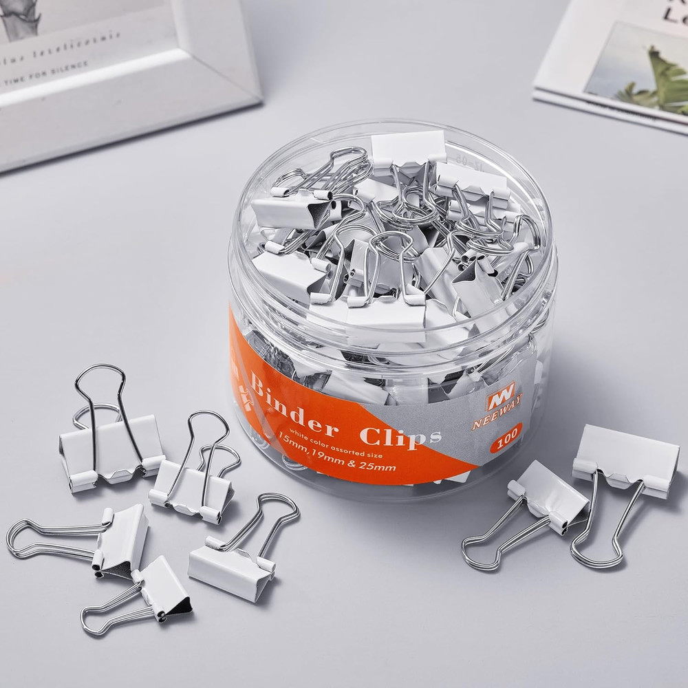 NEEWAY Binder Clips Assorted Sizes, White Binder Clips Set for Office and Home U