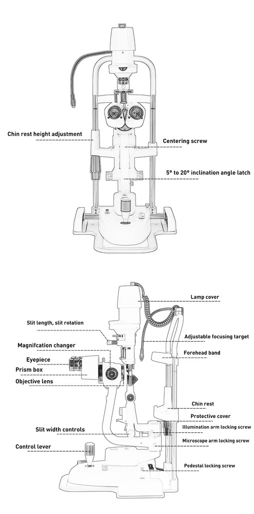 Five times magnification ophthalmic slit lamp optometry microscope