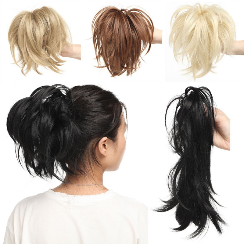 Thick Hair Piece Bun Pony Tail Claw Clip in Short Ponytail Bendable Fluffy Updo