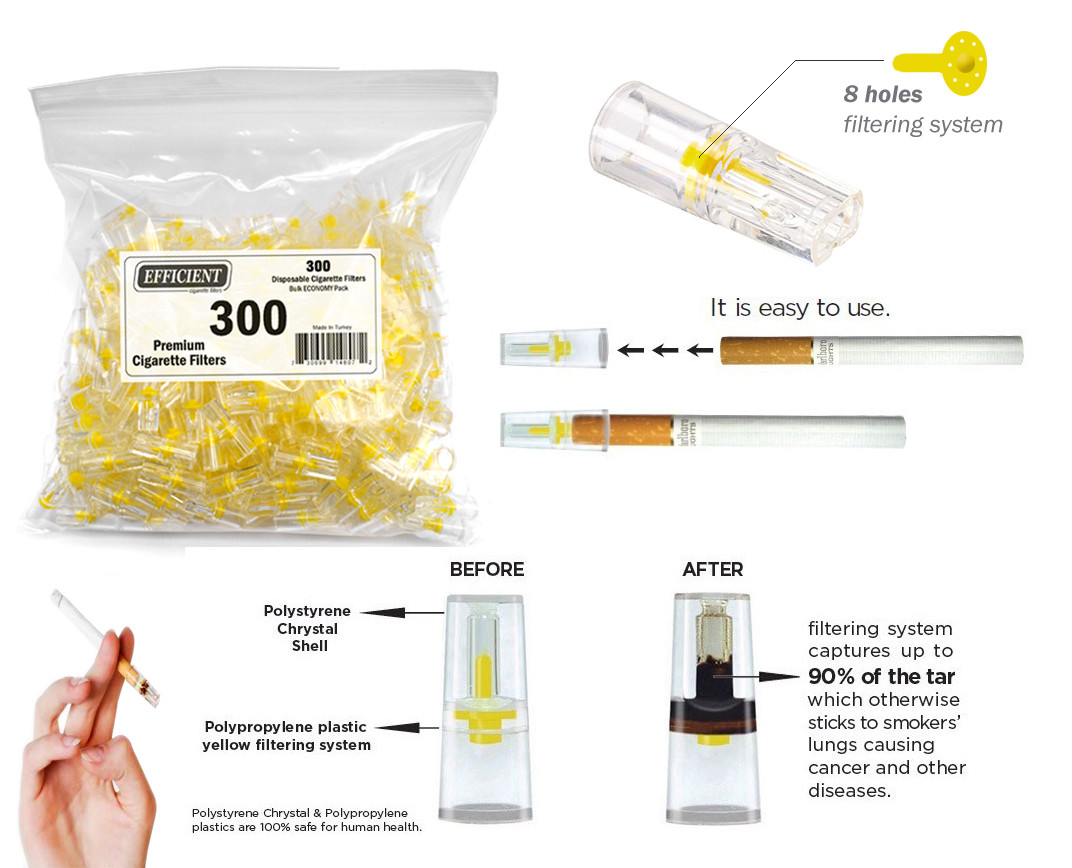 EFFICIENT Bulk Cigarette Filter Tips (300 Filters) Block, Filter Out Tar & Nic