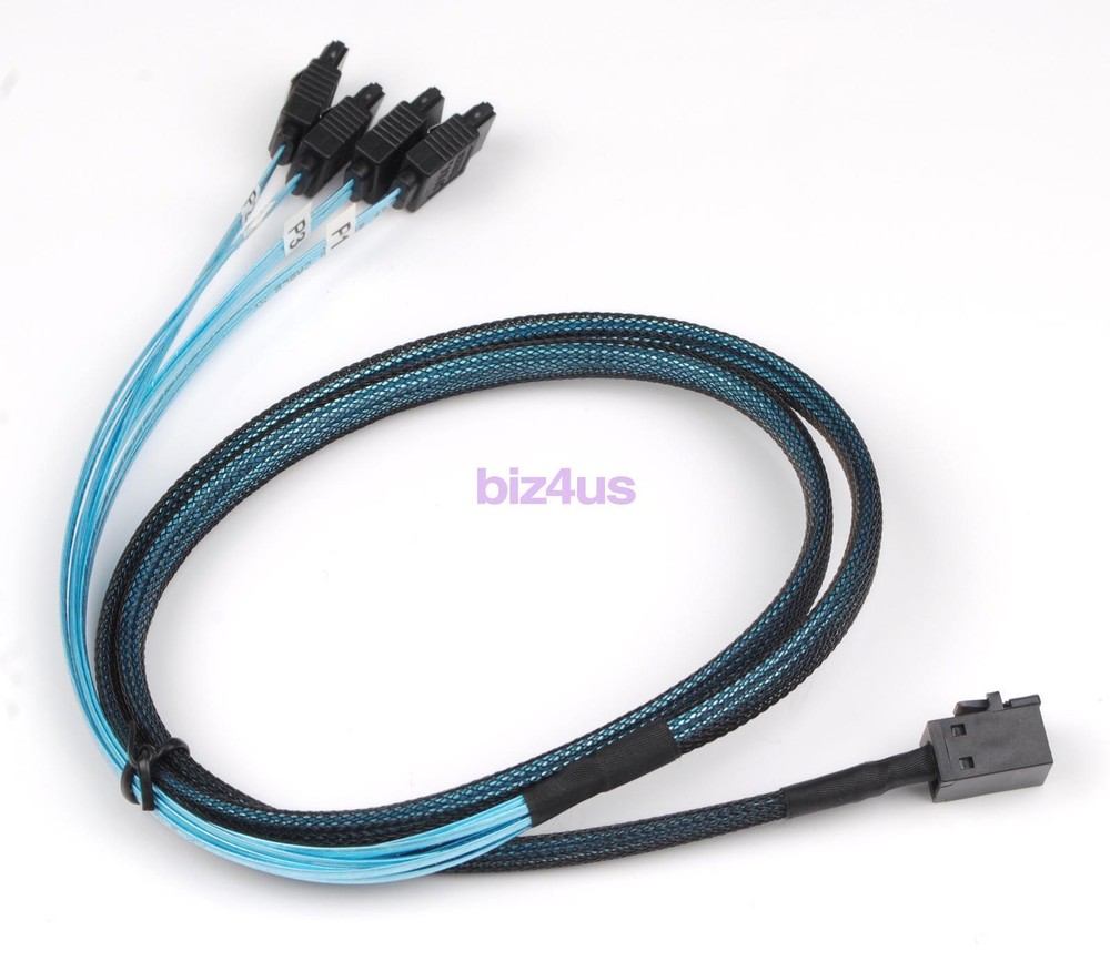 Mini SAS SFF-8643 to 4 SATA 7pin Hard Disk 6Gbps Data Server RAID Blue Cable 1M