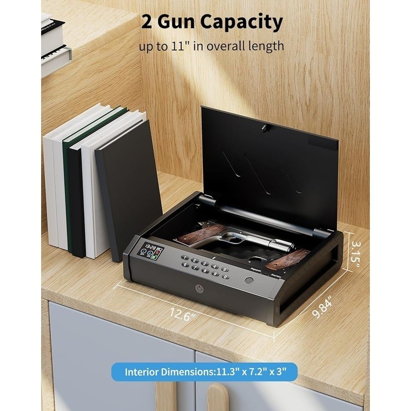 Biometric Gun Safe W/ LCD Display USB-C Emergency Power 3 Access Modes