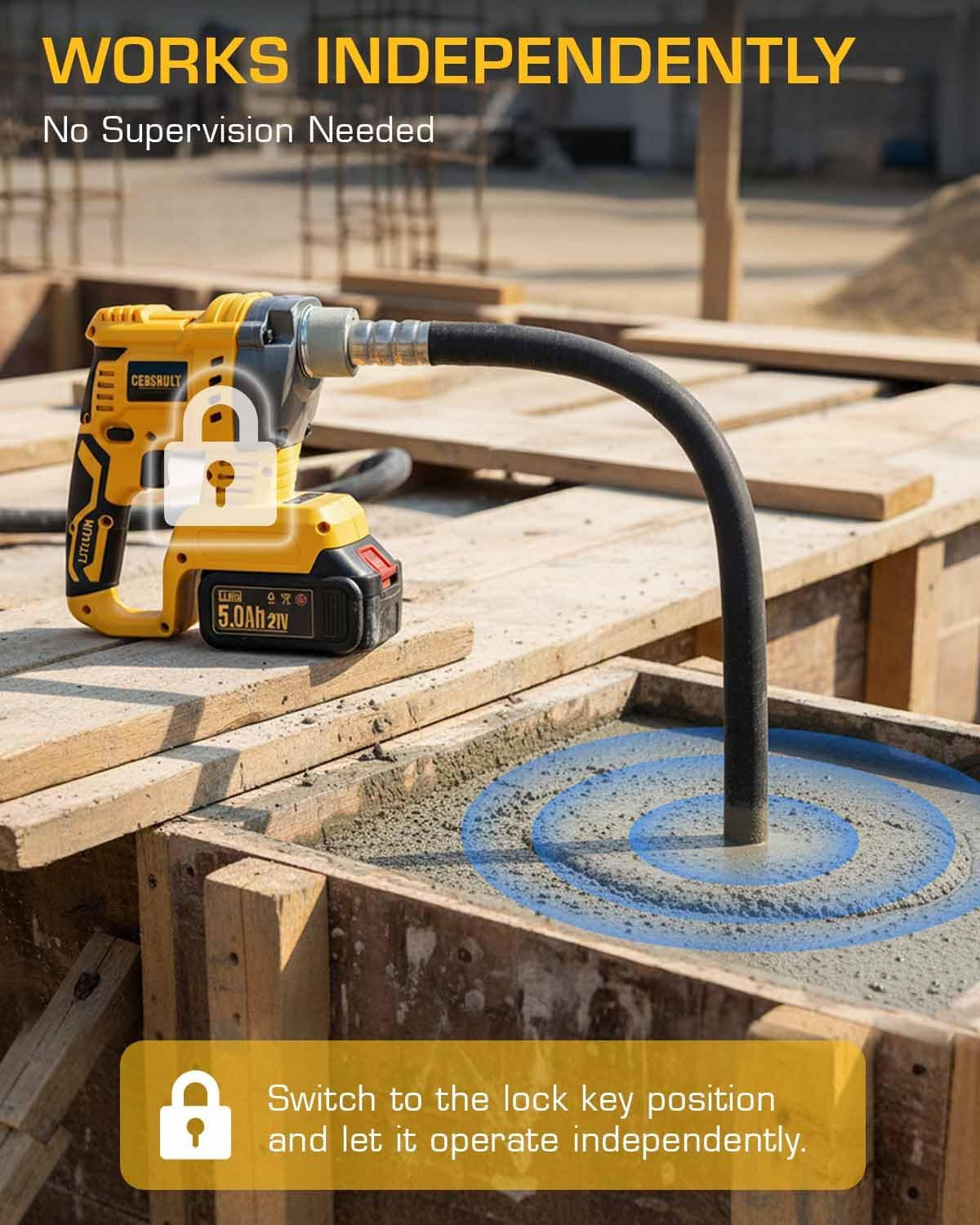 Electric Concrete Vibrating Tool, 700W Cordless Concrete Vibrator Compatible wit