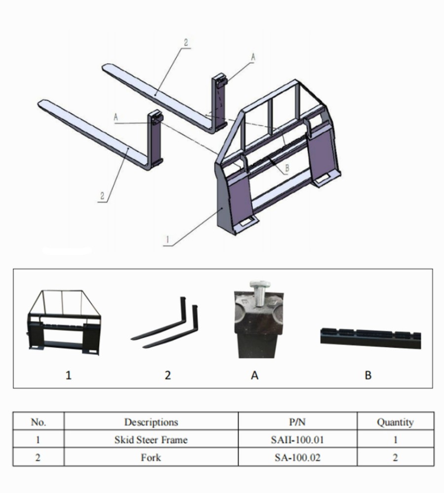 AGT Skid Steer 48'' Pallet Fork Frame Quick Tach Attachments For Standard Loader