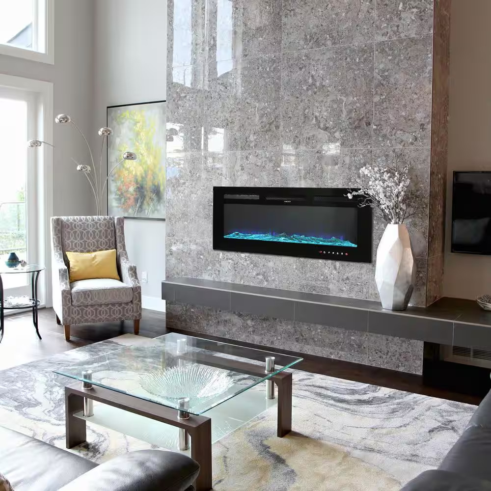 36 In. Classic Electric Fireplace Insert, Built-In or Wall-Mounted, with Remote