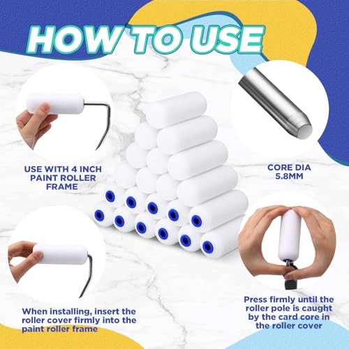 40 Pcs 4 Inch Foam Paint Rollers Mini Paint Roller Covers High Density Small