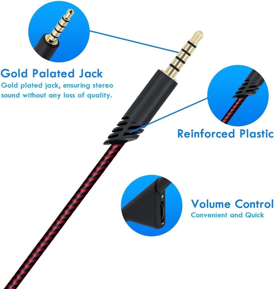 2M Braided Headset Replacement Cable with Volume Control for Astro & Xbox - Red